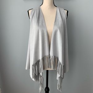 INC Suede-like Vest Cardigan with Fringe